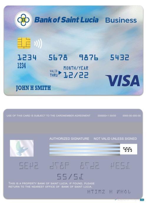 Download Saint Lucia Bank of Saint Lucia visa business card Photoshop template